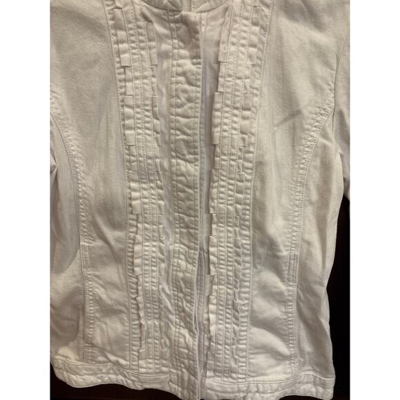 Chico's Platinum White Ruffle Denim Jacket Size 0 - Picture 3 of 5